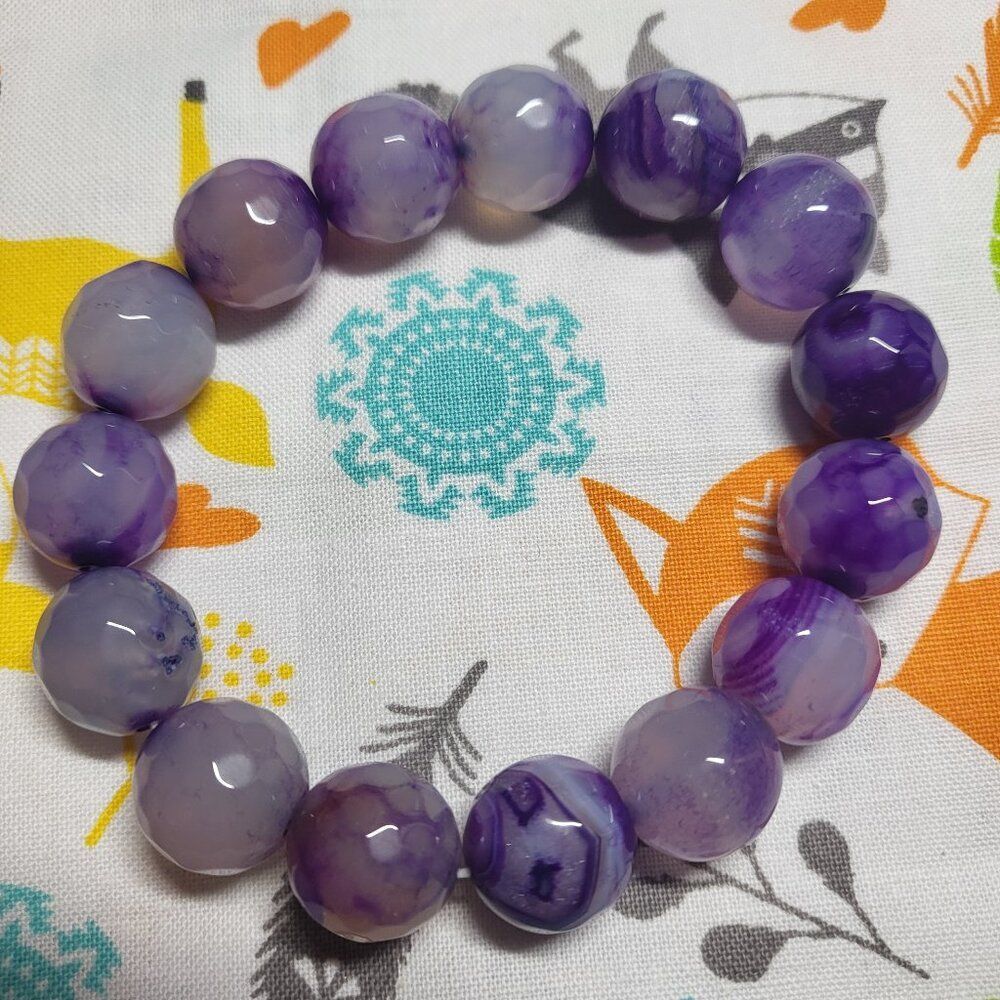 Amethyst Round Glass Beaded Stretch Bracelet